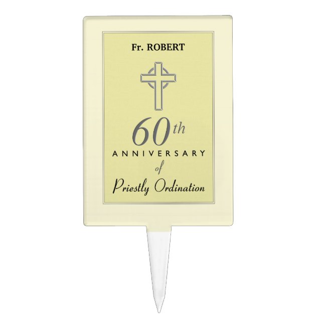 Personalize, 60th Anniversary of Priest Embossed Cake Topper (Front)