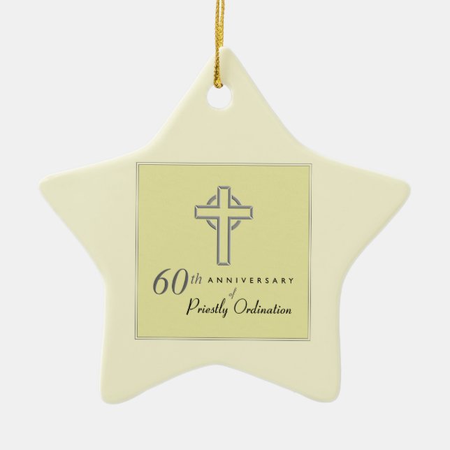 Personalize, 60th Anniversary of Priest Embossed Ceramic Ornament (Front)