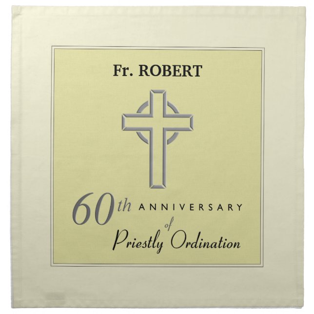 Personalize, 60th Anniversary of Priest Embossed Cloth Napkin (Front)