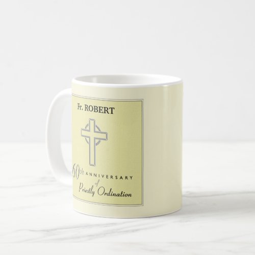 Personalize 60th Anniversary of Priest Embossed Coffee Mug