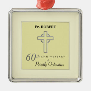 Personalize, 60th Anniversary of Priest Embossed Metal Ornament