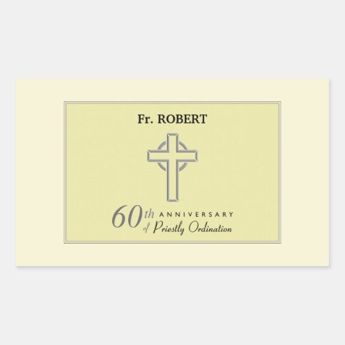 Personalize 60th Anniversary of Priest Embossed Rectangular Sticker