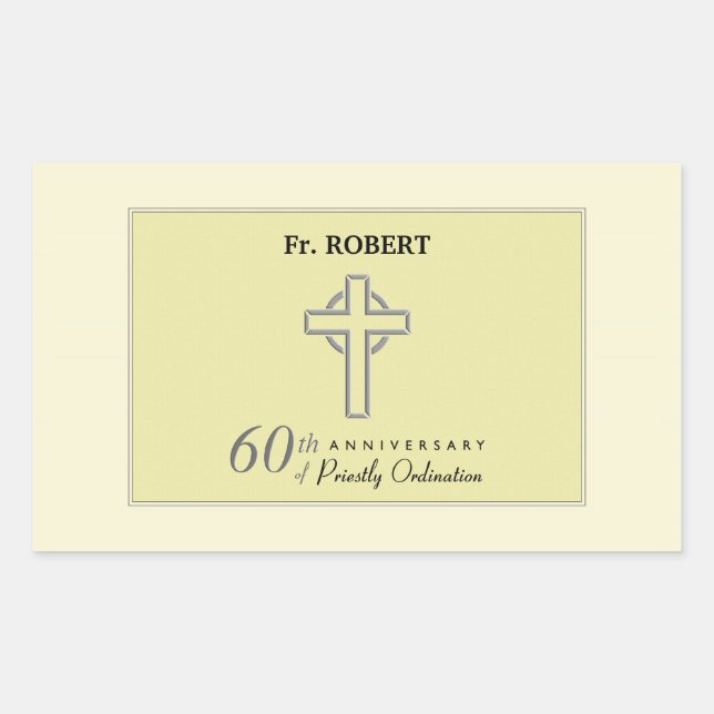 Personalize, 60th Anniversary of Priest Embossed Rectangular Sticker (Front)
