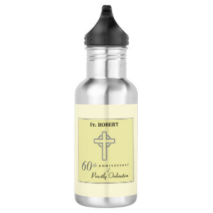 Personalize, 60th Anniversary of Priest Embossed Stainless Steel Water Bottle