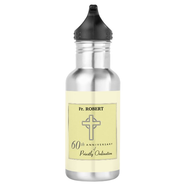 Personalize, 60th Anniversary of Priest Embossed Stainless Steel Water Bottle (Right)