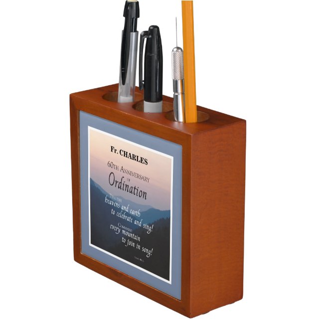 Personalize 60th Anniversary Ordination Congrats Desk Organizer (In Situ)