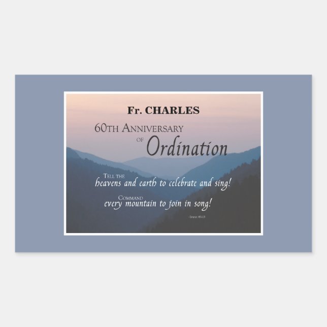 Personalize 60th Anniversary Ordination Congrats Rectangular Sticker (Front)