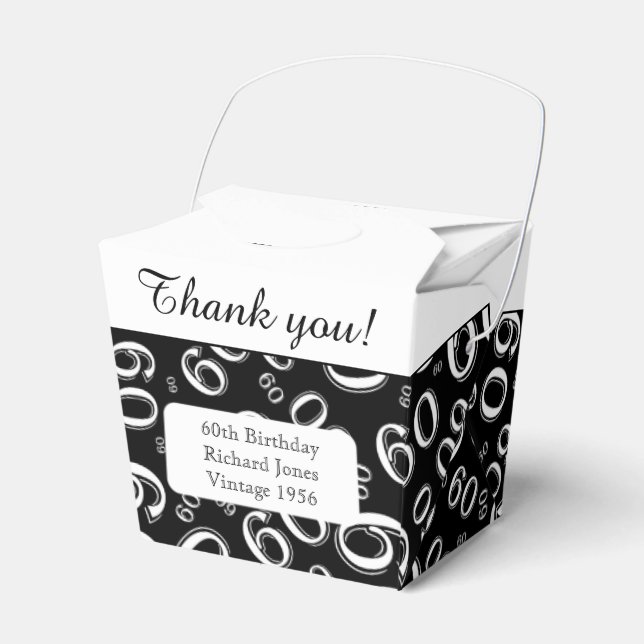 Personalize: 60th Birthday Party Black/White Favor Boxes (Front Side)