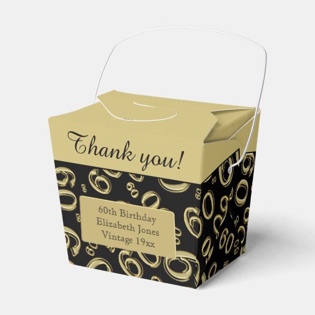 Personalize: 60th Birthday Party Gold/Black Favor Boxes (Front Side)