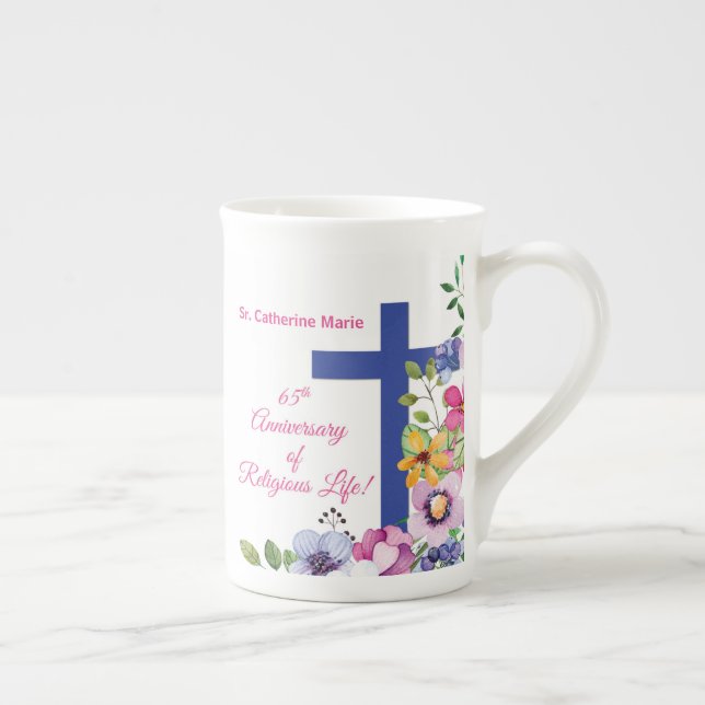 Personalize, 65th Anniversary Nun Religious Life Bone China Mug (Right)