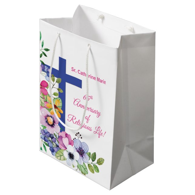 Personalize, 65th Anniversary Nun Religious Life Medium Gift Bag (Front Angled)