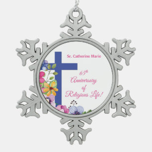 Personalize, 65th Anniversary Nun Religious Life Snowflake Pewter Christmas Ornament