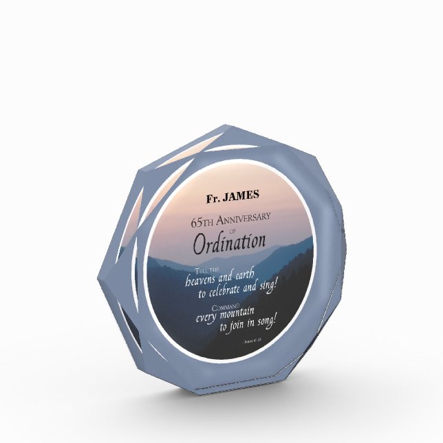 Personalize 65th Anniversary Ordination Congrats Acrylic Award (Left)