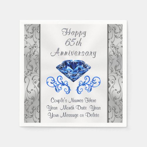 Personalize 65th Wedding Anniversary Party Napkins