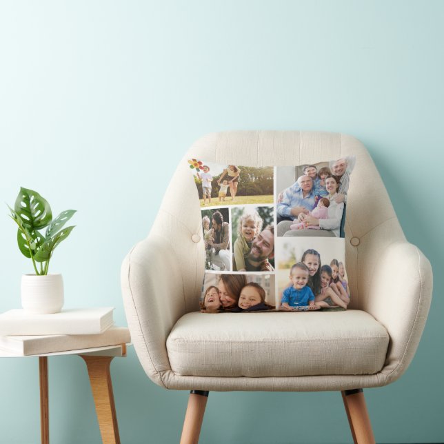Personalize 6 Custom Photo Collages Framed Art Throw Pillow (Chair)