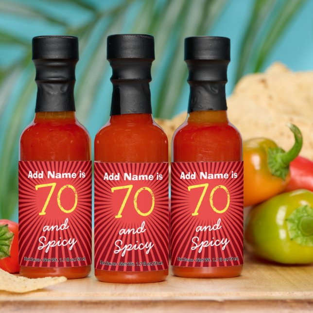 Personalize 70 and Spicy 70th Birthday Party Favor Hot Sauces (Multi)