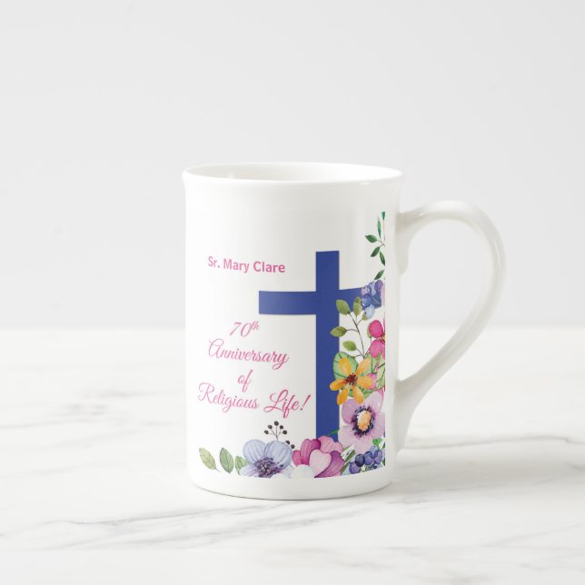 Personalize, 70th Anniversary Nun Religious Life Bone China Mug (Right)