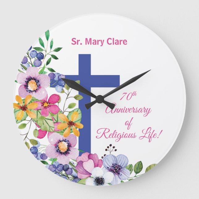 Personalize, 70th Anniversary Nun Religious Life Large Clock (Front)