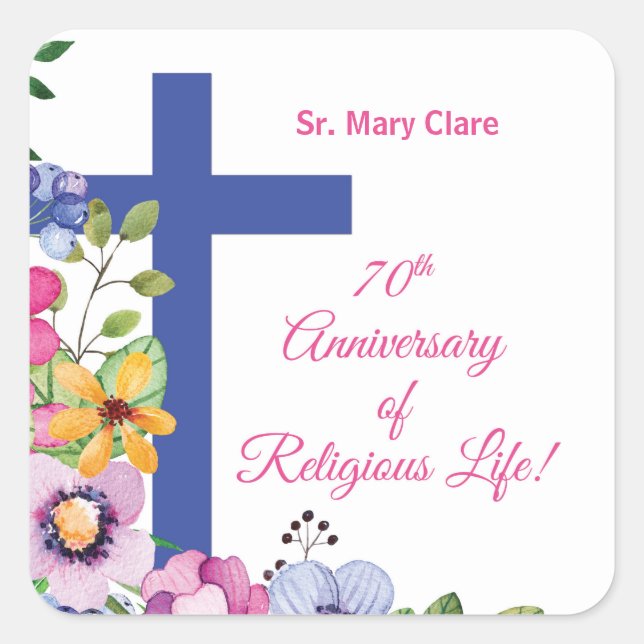 Personalize, 70th Anniversary Nun Religious Life Square Sticker (Front)