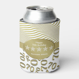 Personalize:  70th Birthday White and Gold Theme Can Cooler