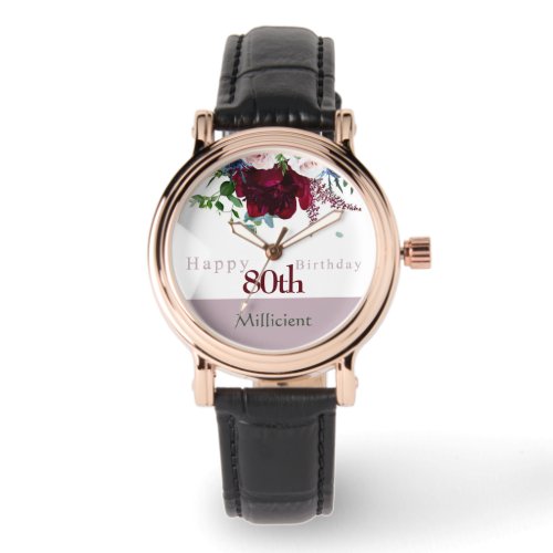 Personalize 80th Birthday Dusty Mauve Rose Peony Watch