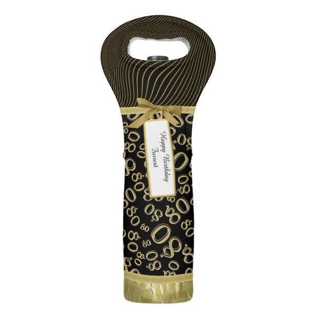 Personalize: 80th Birthday gold/Black Gift Idea Wine Bag (Front)