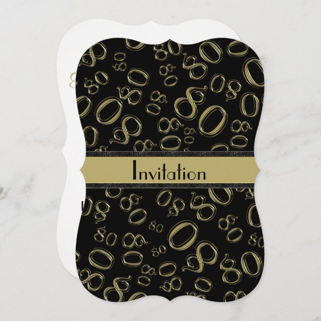 Personalize: 80th Gold and Black Birthday Party Invitation (Front/Back)