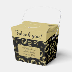 Personalize: 90th Birthday Party Gold/Black Favor Boxes