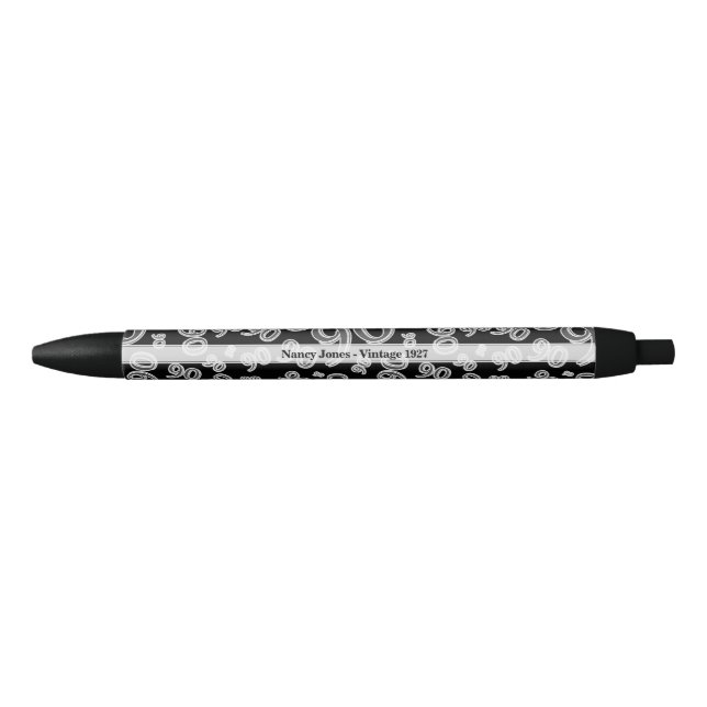 Personalize 90th Black/White Birthday Favor Gift Pen (Front)