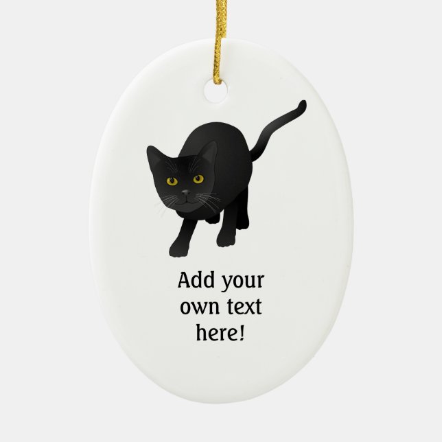 Personalize a cute Black Cat Ceramic Ornament (Front)