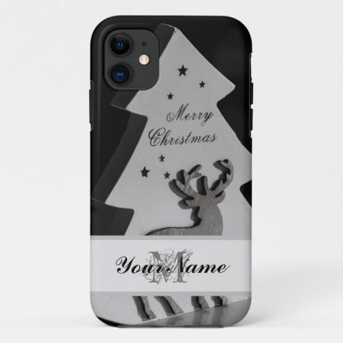 Personalize a noble monogram Merry Christmas case iPhone 11 Case