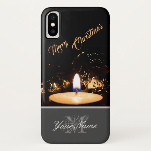 Personalize a noble monogram Merry Christmas case iPhone XS Case