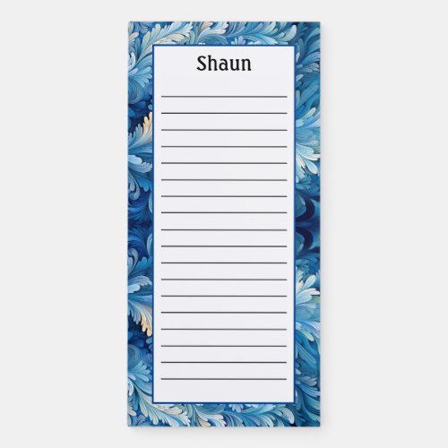 Personalize Abstract Swirling Blue Wavy Lined Magnetic Notepad