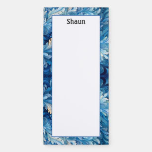 Personalize Abstract Swirling Blue Wavy Lines Magnetic Notepad