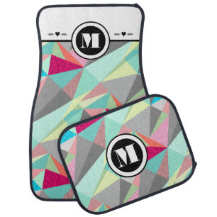 Personalize Abstract Triangle Pink Gray Cream Aqua Car Floor Mat