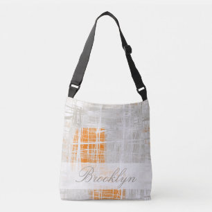 Personalize abstract white gray orange crossbody bag