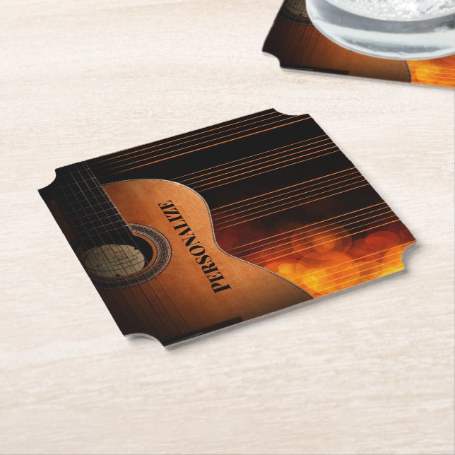 Personalize Acoustic Guitar Design Paper Coaster (Angled)