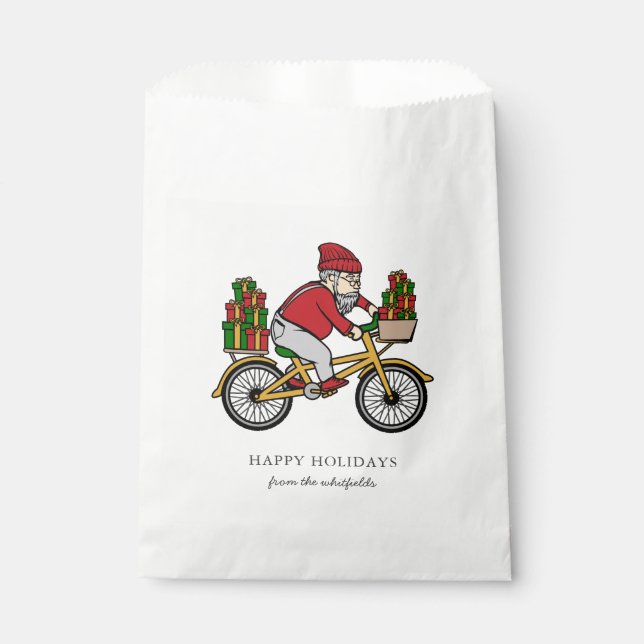 Personalize Add Family Name Cyclist Christmas Favor Bag (Front)