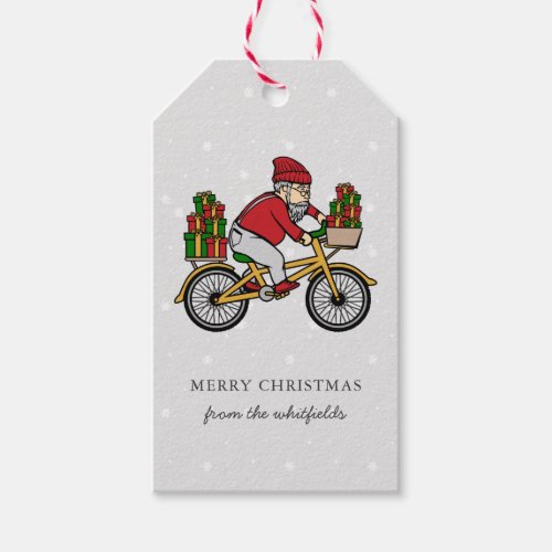 Personalize Add Family Name Cyclist Christmas Gift Tags