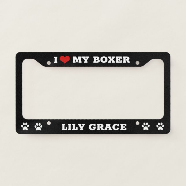 Personalize Add Name | Boxer Dog License Plate Frame (Front)
