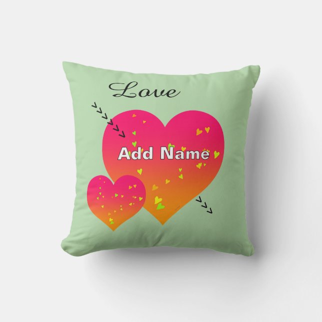  Personalize Add Name HEARTS Lt Green Throw Pillow (Front)