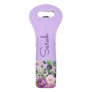 Personalize Add Name or Text Lavender Flowers Wine Bag