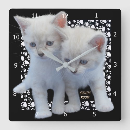 PERSONALIZE ADD PETS PHOTO SQUARE WALL CLOCK