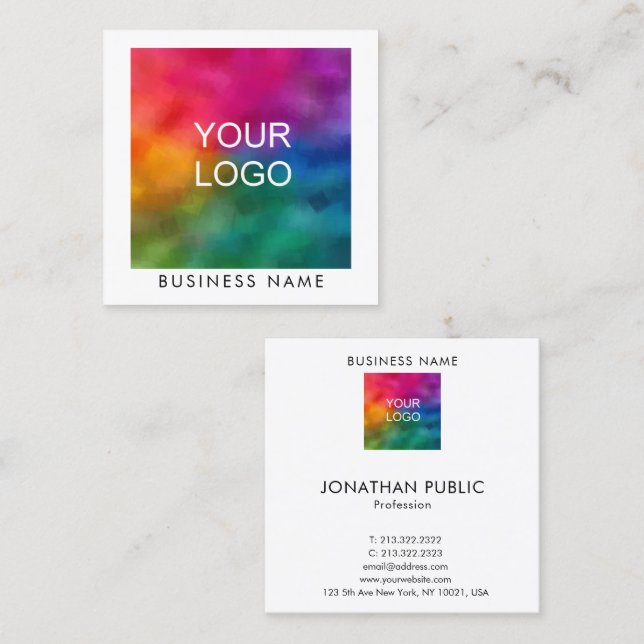 Personalize Add Upload Your Business Company Logo Square Business Card (Front/Back)