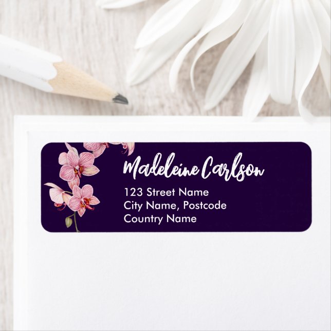 Personalize Address Pink Moth Orchids Label (Insitu)