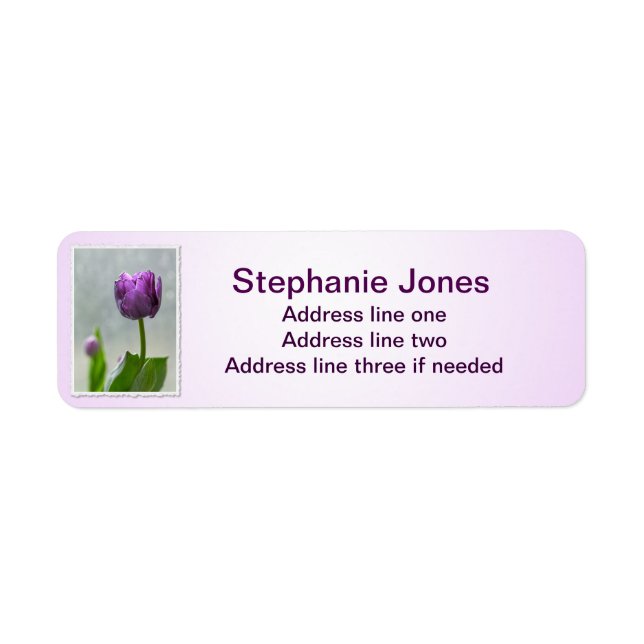 Personalize: Address Template Purple Tulips Photo Label (Front)