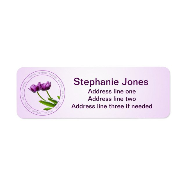 Personalize: Address Template Purple Tulips Photo Label (Front)