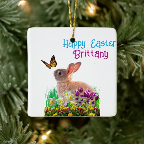 Personalize Adorable Easter Bunny Holiday Ornament