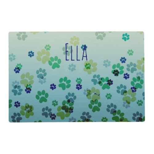 Personalize Adorable Paw Print Ombre Watercolor Placemat