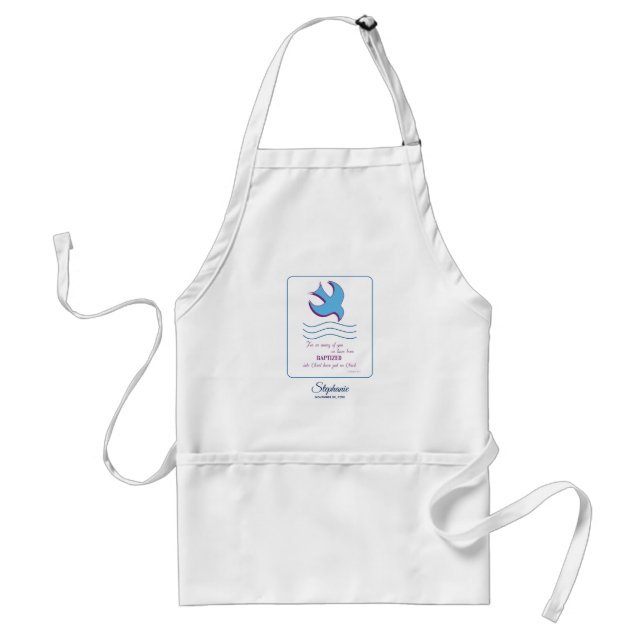 Personalize, Adult Baptism Dove on Blue Adult Apron (Front)